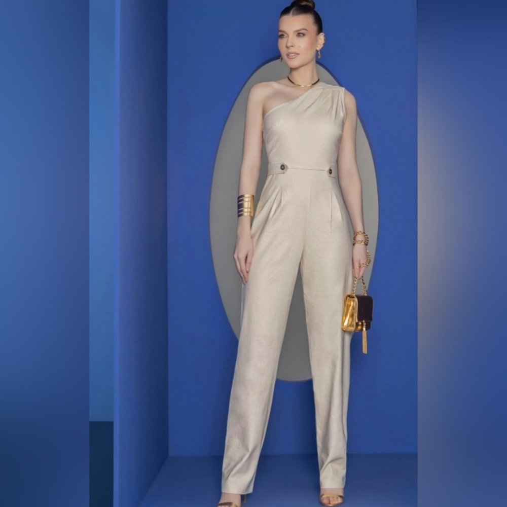 Elegant Cream One-Shoulder Jumpsuit